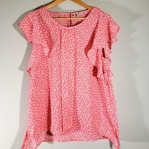 Elle ruffled sleeves floral salmon blouse size L